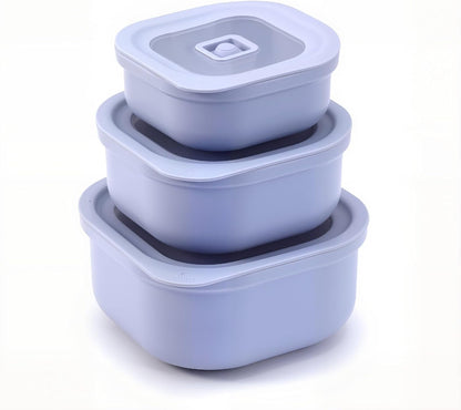 3-Piece Nesting Vented Plastic Food Containers with Lids Airtight Leakproof Meal Prep Containers Set BPA-Free Reusable Silicone Food Containers Lunch Boxes (White)