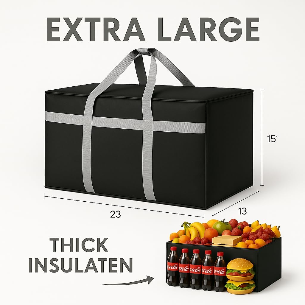 musbus Extra large XXXL Insulated Food Delivery Bag Cooler Bags Keep Food Warm Catering Therma Catering Bag for doordash 22x14x13 Cooler Bags Therma Shopper hot warming RED Pizza BLACK