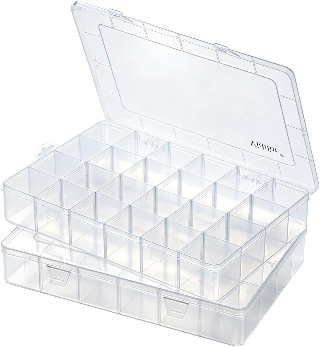 Vidifor 24-Grid Large Plastic Storage Box with Removable Dividers, Multi-compartment Organizer for Home, Office, Crafts, or School Supplies (1, Large)