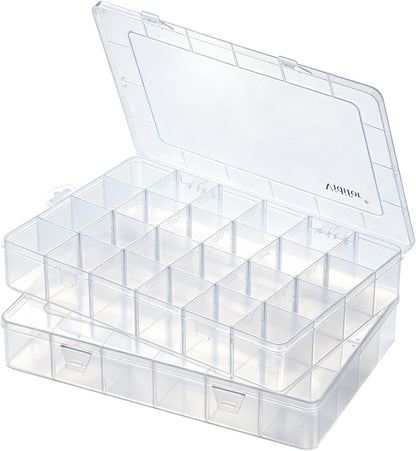 Vidifor 24-Grid Large Plastic Storage Box with Removable Dividers, Multi-compartment Organizer for Home, Office, Crafts, or School Supplies (1, Large)