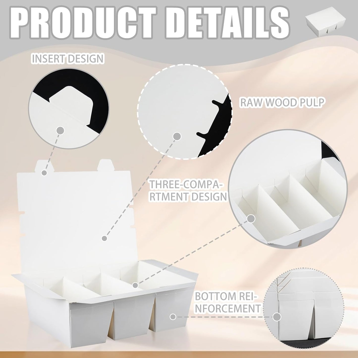 30 Pack 3 Compartment Take Out Food Containers, 7.5x5.4x2.6" Bamboo Pulp Paper Take Out Boxes, Disposable To Go Container Take Out Containers, Greaseproof Paper Bento Box Takeout Lunch Boxes with Lid