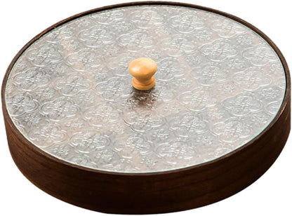 Divided Serving Tray with Glass Lid, Wood Snack Tray Decorative Bowl Dry Fruits Food Organizer for Candy, Fruits, Nuts, Snacks, 30x30x4cm