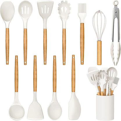 Silicone Cooking Utensils Set For Kitchen, Spoons Spatula Spatulas Accessories, Baking Heat Resistant Cookware De Home, Rubber New Apartment Decor, Plastic Nonstick Turner Tool (black)