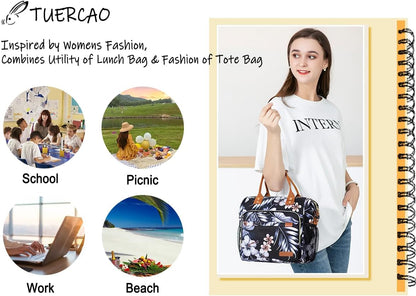 TuErCao Small Lunch Bag Lightweight Insulated Lunch Box for Women Work Portable Soft Cooler for Picnic Travel Road Trips, Loncheras para Mujer, Black