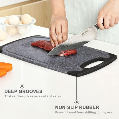 Cutting Boards for Kitchen, Plastic Chopping Board Set of 3 with Non-Slip Feet, Juice Grooves, Easy Grip Handle, BPA Free, Non-Porous, Dishwasher Safe, Multiple Sizes (Black，Grind Function)