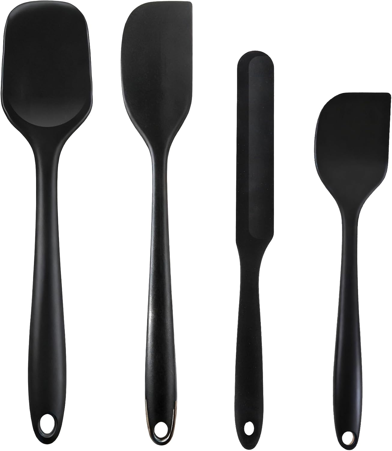 Silicone Spatula Set, Food Grade Rubber Spatula, 4 Pcs Heat Resistant Silicone Spatulas, One Piece Design Non-Stick Kitchen Utensils for Cooking, Stirring, Baking & Mixing, Dishwasher Safe (Black)