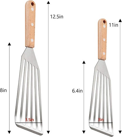 HaSteeL 2 Pack Stainless Steel Fish Spatula, Metal Slotted Turner Set, Griddle Grill Spatula for Kitchen Cooking, Flipping, Turning, Frying $ Grilling, Full Tang ABS Handle, DIshwasher Safe