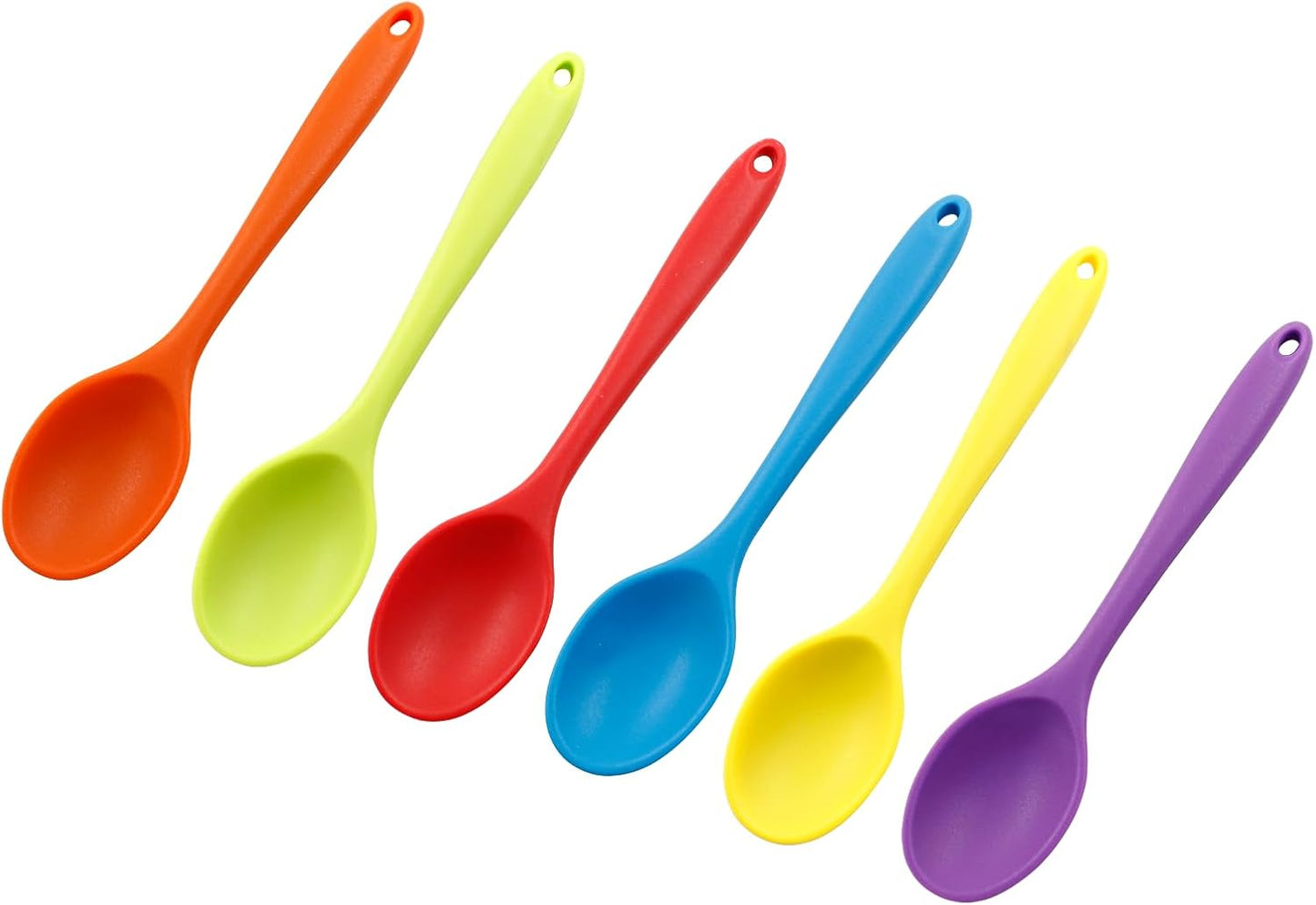Jiozermi 6 Pcs Small Silicone Spoons for Cooking, Heat Resistant Kitchen Utensils, Cooking Kitchen Spoon for Mixing Baking, Transparent Red, Green, Yellow, Purple, Orange, Blue