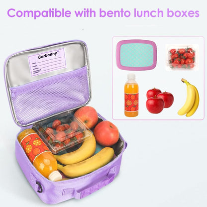 Cerbonny Kids Lunch Box, Insulated Lunch Bag for Girls and Boys, Durable Polyester with PEVA Lining, Adjustable Shoulder Strap, 10.8"L x 4"W x 8.8"H, 5 Pockets