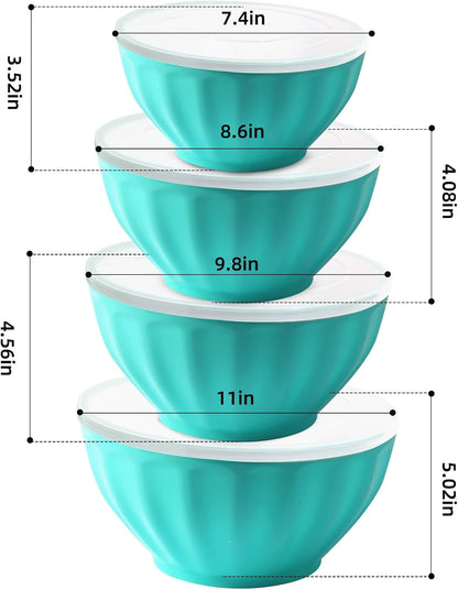 Mixing Bowls with Lids Set,4 Piece Large Plastic Nesting Bowls,Includes 4 Microwave safe Mixing Bowl and An Egg Whisk for Kitchen Prepping,Baking,Cooking Food, Pink