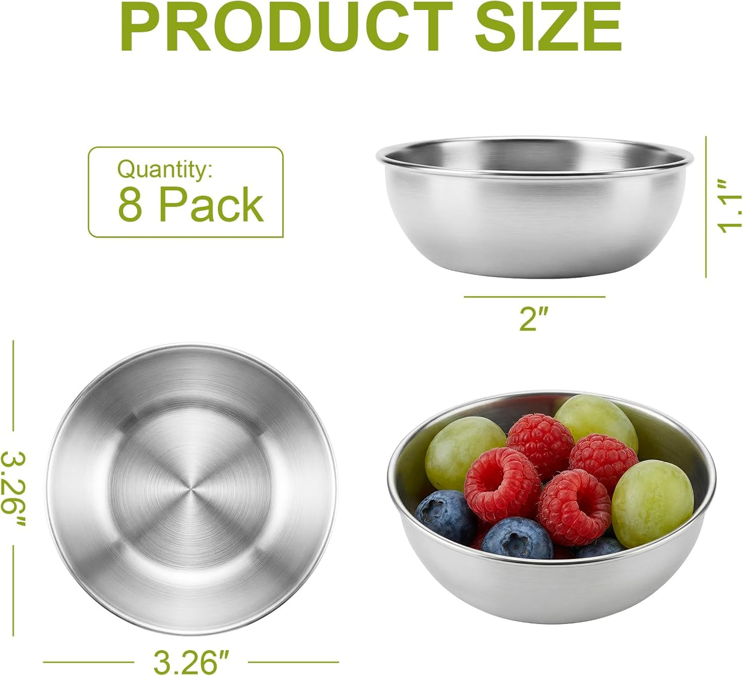 tifanso 8PCS Small Dipping Bowls - Stainless Steel Sauce Condiment Cups, Mini Soy Sauce Dish, Appetizer Plates for Charcuterie, Ketchup, Seasoning, BBQ, Party, Camping, Easy to Clean, Silver