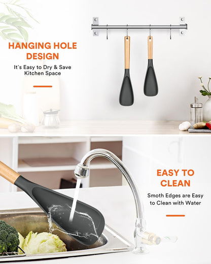 Badiano Multifunction Cooking Spoon for Nonstick Cookware,11.4"&13.4",Black