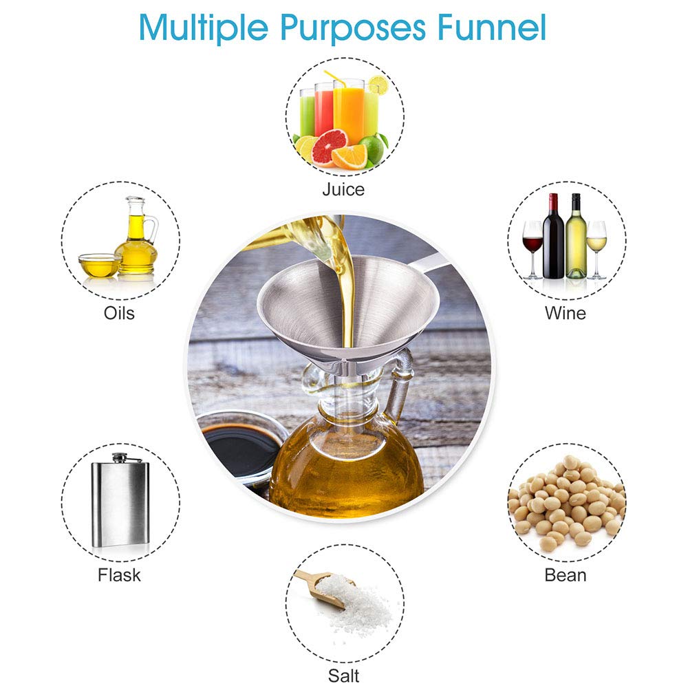 2pcs Canning Funnels for Filling Mason Jars with Strainer, Food Grade Stainless Steel Funnels for Kitchen Use, Metal Wide Mouth Funnel for Mason Jar