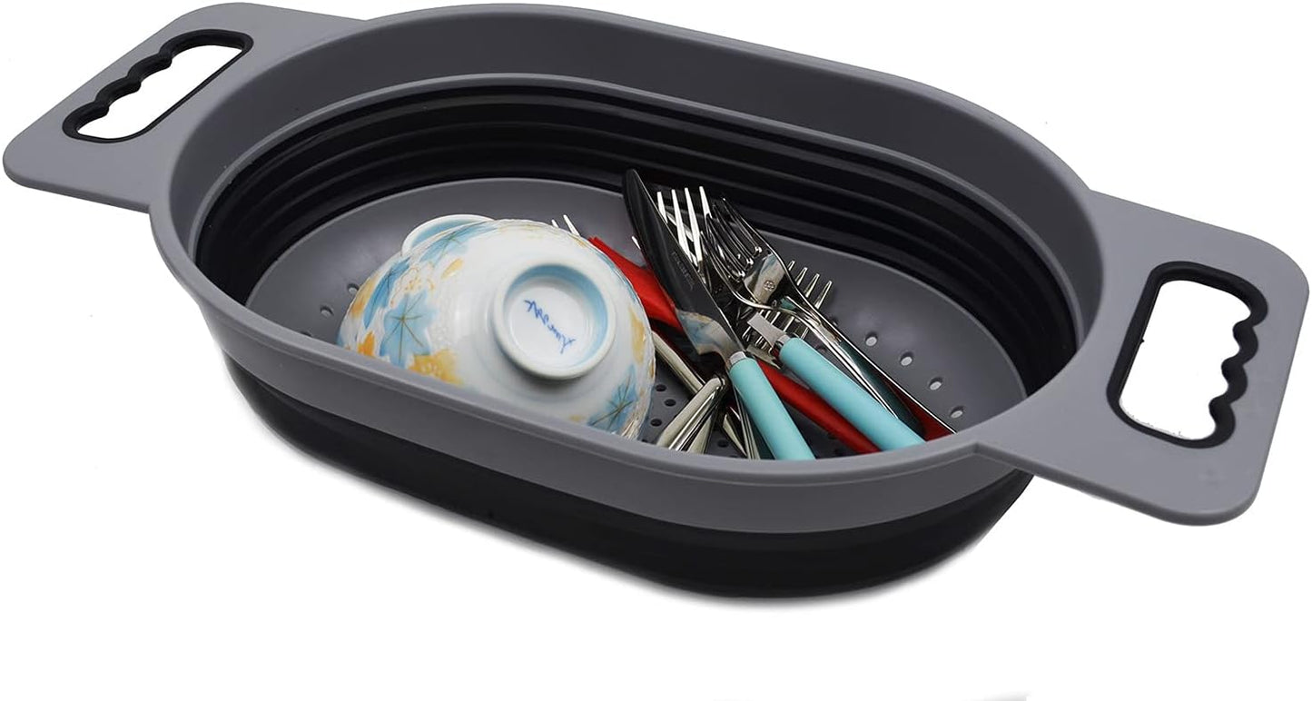SAMMART 5L (1.3 gallon) Over The Sink Oval Colander (1, Grey/Fluorescent Green)
