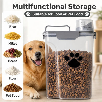 Dog Storage Container with cleaning brush,Measuring Cup,Portable Pet Food Containers with Upgraded Large Spout and Cup for Dogs,Cats,Birds,Small Animals(White)