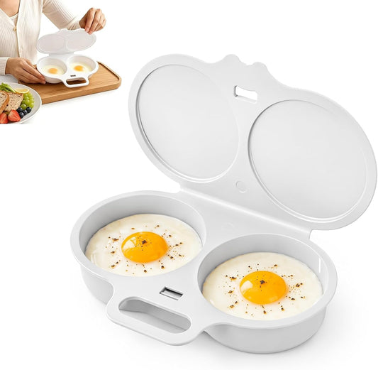 Microwave Egg Poacher 2 Eggs,Egg Poacher Microwave with Lid (White)
