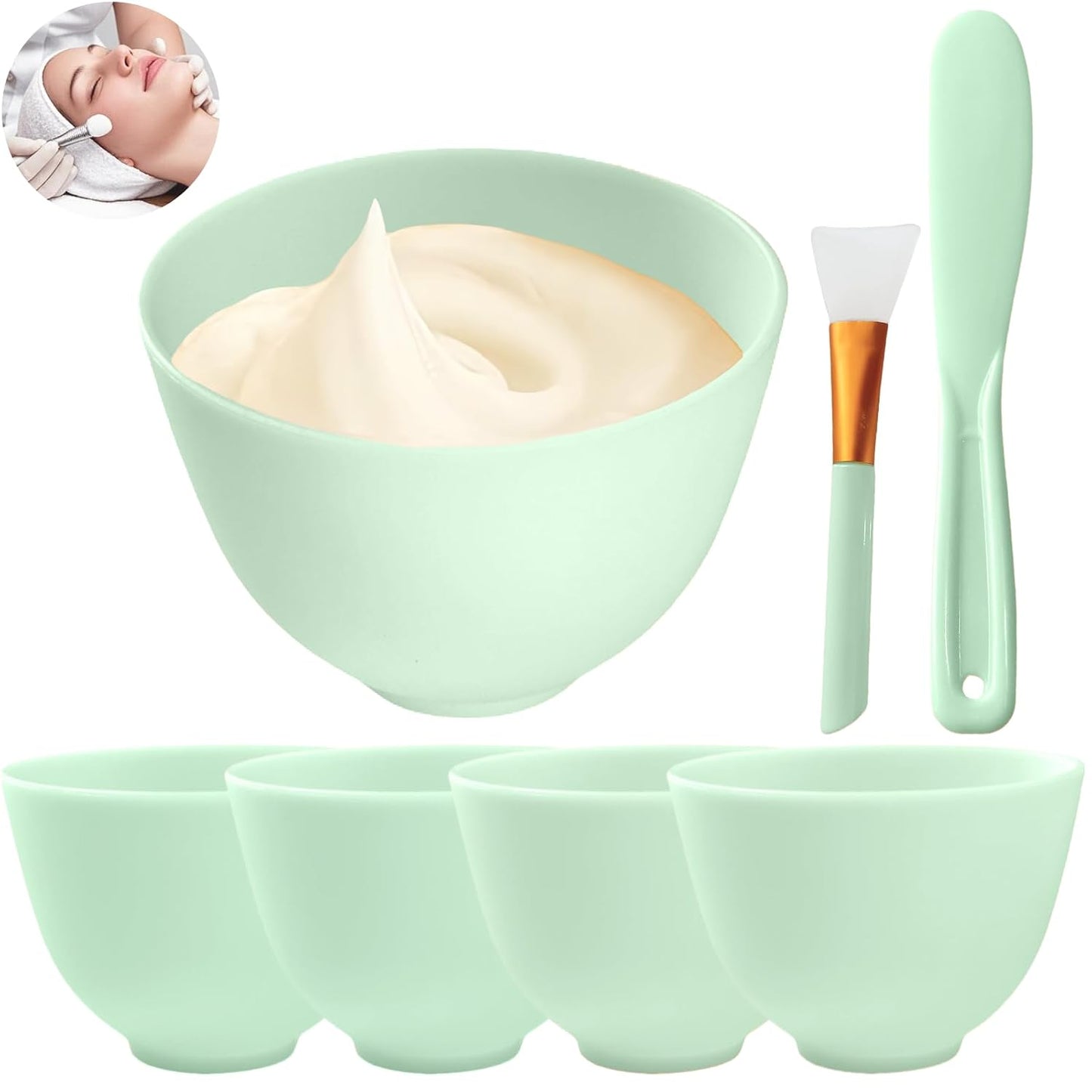 7Pcs Silicone Mixing Bowls, Silicone Bowls for Facials, DIY Face Mask Mixing Bowl for Home Salon Spa Face Skin Applicator Bowl, Black