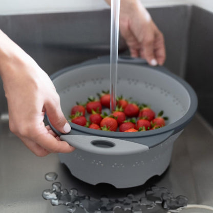 Dexas 10" Collapsible Silicone Colander in Cream, Kitchen Strainer with Handles, 15.1 Cup Capacity | BPA-Free, Heat-Resistant, Space-Saving Kitchen Tool