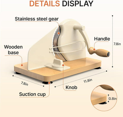Upgraded Manual Bread Slicer for Homemade Sourdough Bread Adjustable Thickness& Evenly Slicing, Metal Guide, Hand Crank Bread Slicer with Scale Line & Suction Base,Sharp Stainless Steel Blade
