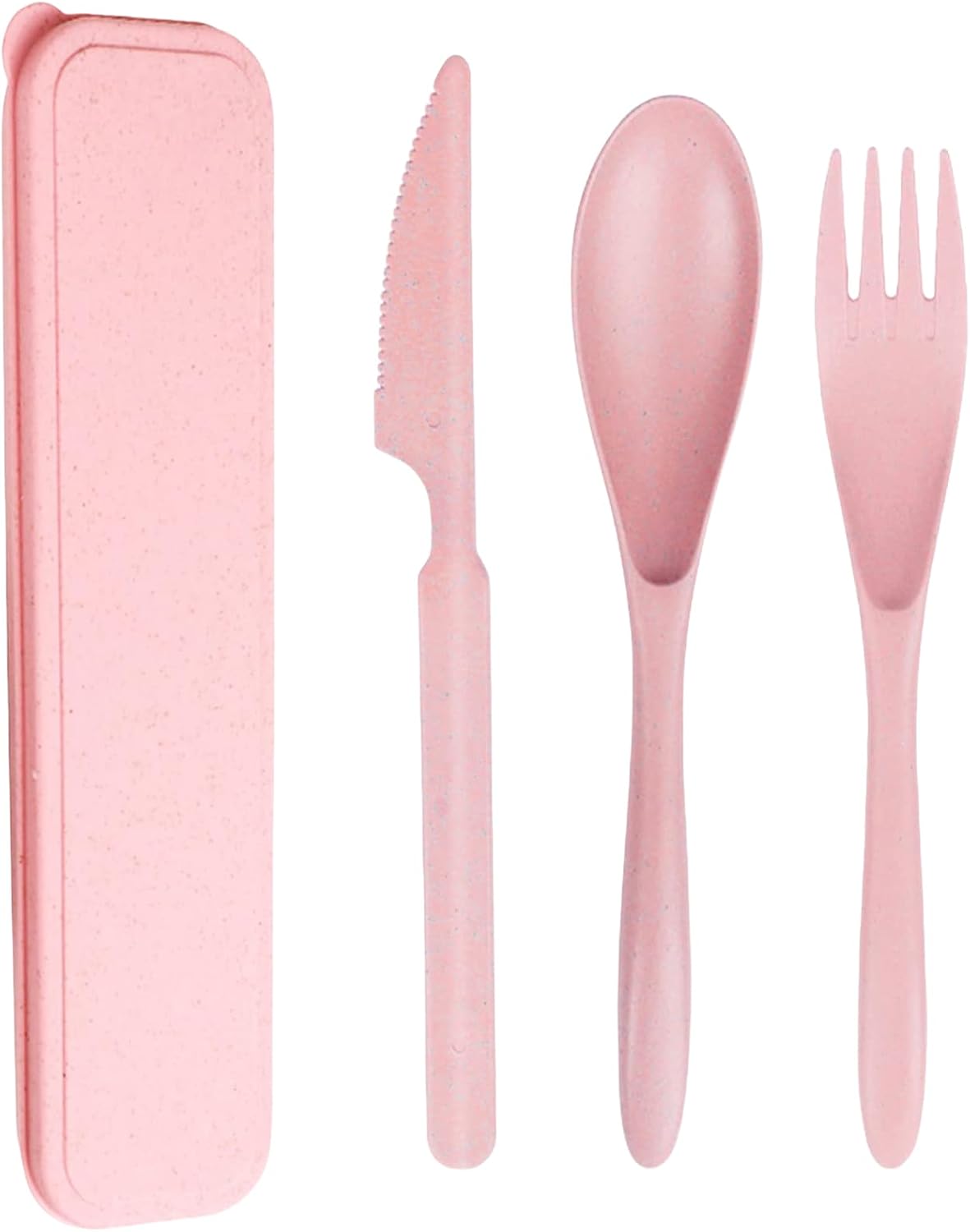 2Pack Reusable Travel Utensil Set, Plastic Fork Spoon Knife with Case, BPA-Free Portable Cutlery for Camping, Picnic & Office (Purple & Pink)