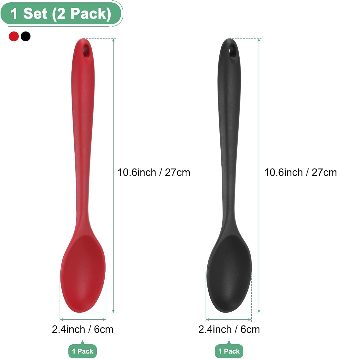 M METERXITY 2-Pack Silicone Cooking Spoons, 10.6" Mixing Nonstick Slotted and Solid Serving Spoons, Heat Resistant Utensils for Kitchen/Cooking/Baking/Stirring