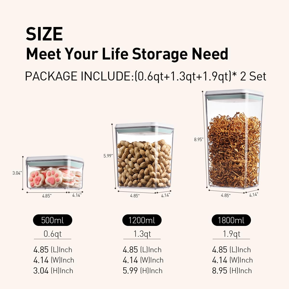 Food Storage Containers with Lids,2.9Qt 2Pcs Airtight Pop Food Storage Containers, BPA-Free Stackable Kitchen Pantry Organizers and Storage, One Button Opening Flour and Sugar Container Sets