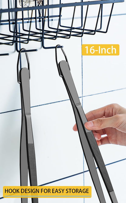 JETKONG 2 Pcs 12-Inch Kitchen Tweezers Fine Tweezer Tongs, Extra-Long Stainless Steel Cooking Tweezers (Silver)
