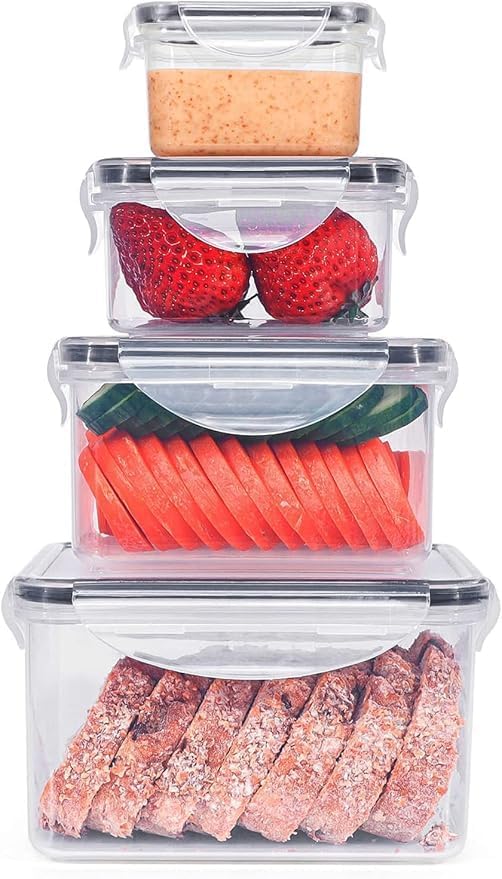 4 Pcs Food Storage Containers with Lids Airtight - BPA-Free, 100% Leak-Proof, Meal Prep Containers for Kitchen Storage and Organization, Dishwasher & Microwave, Freezer Safe(Square)