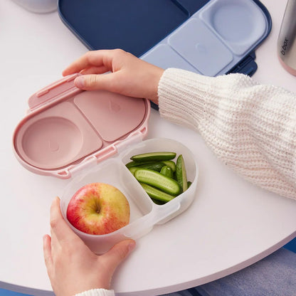 b.box Snack Box 2-Pack - Leak Proof Mini Bento Box for Kids & Toddlers, 2 Compartment Snack Containers for Kids, Dishwasher Safe, BPA-Free, PFAS-Free, Ages 4mo+, 1 3/4 Cup Each (Strawberry + Lilac)
