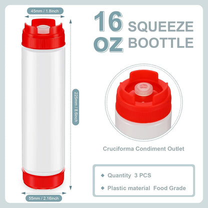 Sabary 3 Pcs 16 oz Inverted Condiment Squeeze Bottles for Sauces, Black