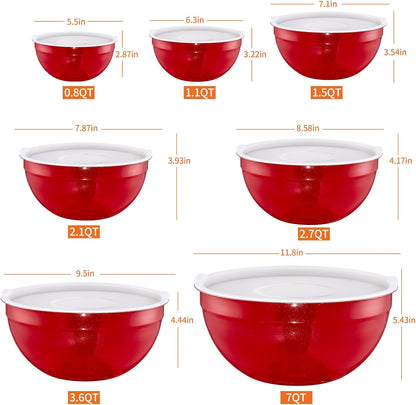 Pink Mixing Bowls with Airtight Lids, Stainless Steel Nesting Mixing Bowls Set of 7, Ideal for Baking, Prepping and Serving Food, Size 7, 3.6, 2.7, 2.1, 1.5, 1.1,0.8 QT, Stackable Design