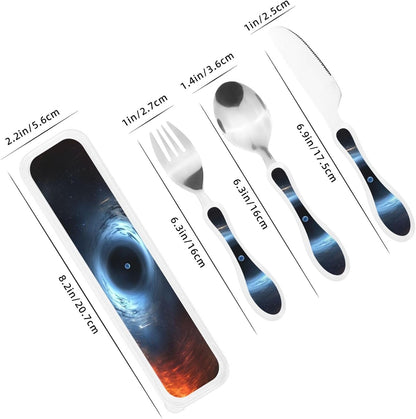 3-Piece Kids Silverware Set With Storage Case, Stainless Steel Reusable Children Safe Knife Spoon Fork Set Blue Eyed Dog Children Flatware Set For Kids Lunch Box