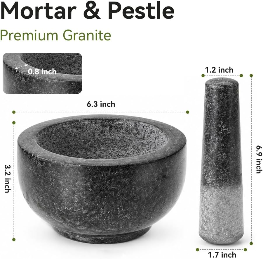 Kota Japan Large Black Granite Mortar & Pestle Natural Stone Grinder for Spices, Seasonings, Pastes, Pestos and Guacamole