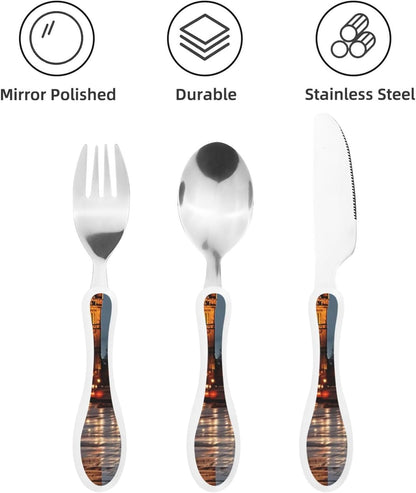 3-Piece Kids Silverware Set With Storage Case, Stainless Steel Reusable Children Safe Knife Spoon Fork Set Classic Cocktail Children Flatware Set For Kids Lunch Box