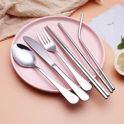 Portable Stainless Steel Flatware Set, Travel Camping Cutlery Set, Portable Utensil Travel Silverware Dinnerware Set with a Waterproof Case (Pink)