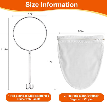 3 Pcs Reusable Fine Mesh Strainer Bags, Nut Milk Strainer Bag