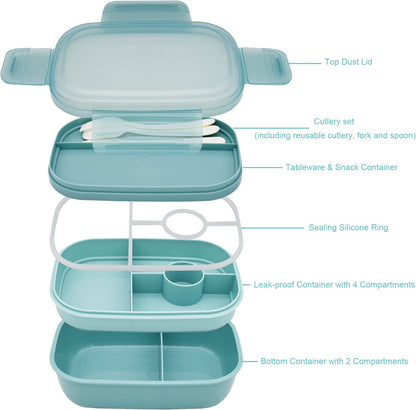 JBGOYON® Bento Lunch Box with Bag - All-in-One Stackable Lunch Containers with 3 Layers for Adults & Kids, 1900 ML Modern Bento-Style Design, Built-in Utensil Set, Lunch Bag (Purple)