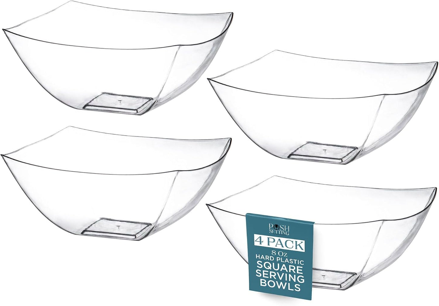 Posh Setting - White Plastic Square Serving Bowls for Party (16oz - 4 Pack), Disposable & Candy Containers for Party Table & Buffet
