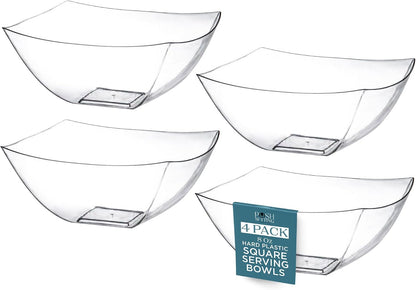 Posh Setting - White Plastic Square Serving Bowls for Party (16oz - 4 Pack), Disposable & Candy Containers for Party Table & Buffet
