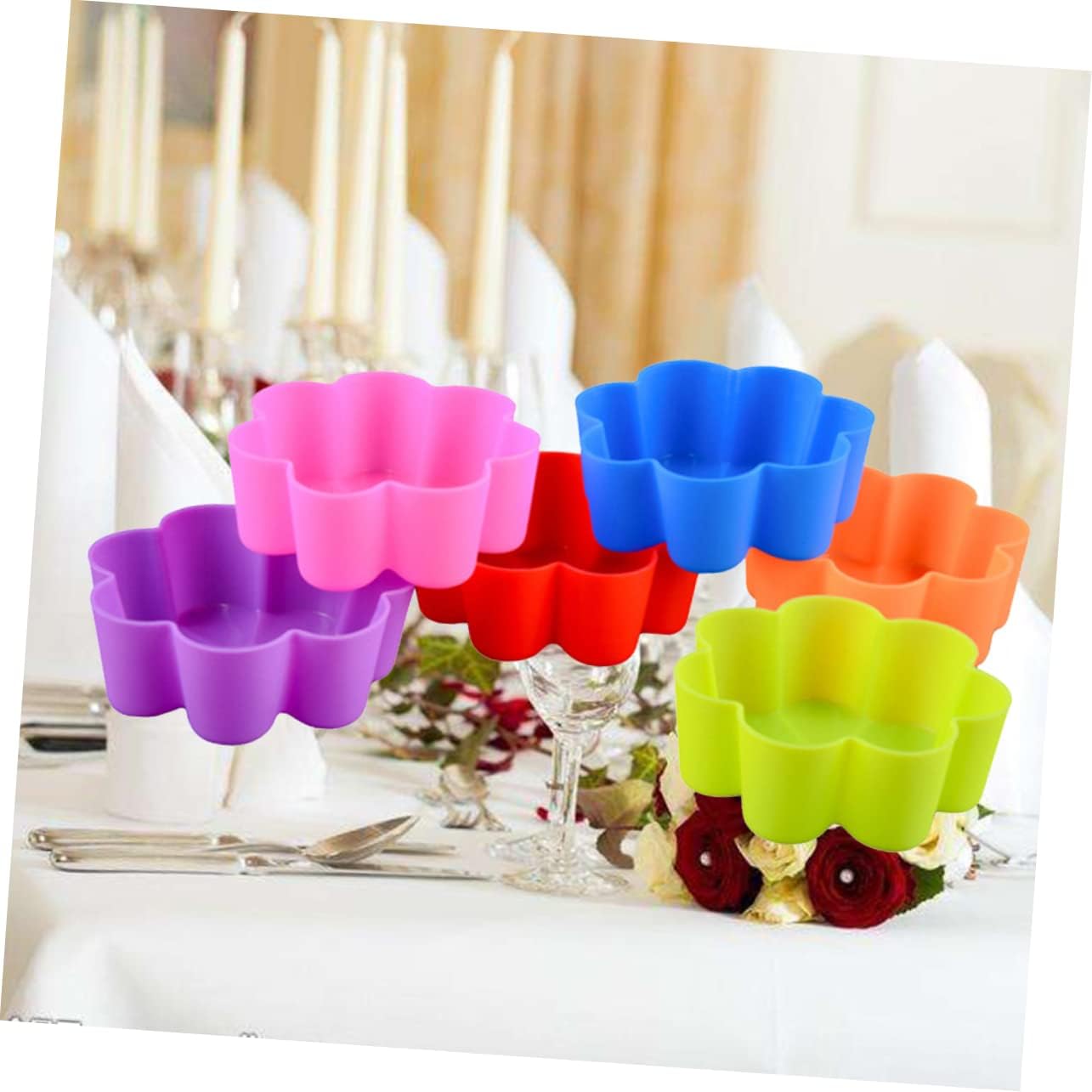 Reusable Silicone Baking Cups 6-Pack -Shaped Muffin Liners Non-Stick Mold for Cupcakes Pudding Jelly Oven Microwave Safe 2.63X2.63X0.98In