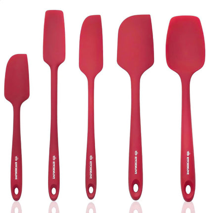 KITCHENLOVE Premium 600°F Heat Resistant 5 Piece Silicone Spatula Set for Baking, Cooking, Mixing - Non-Stick with High Grade S-Iron Steel Core - One Piece Seamless Design - BPA Free (Black)