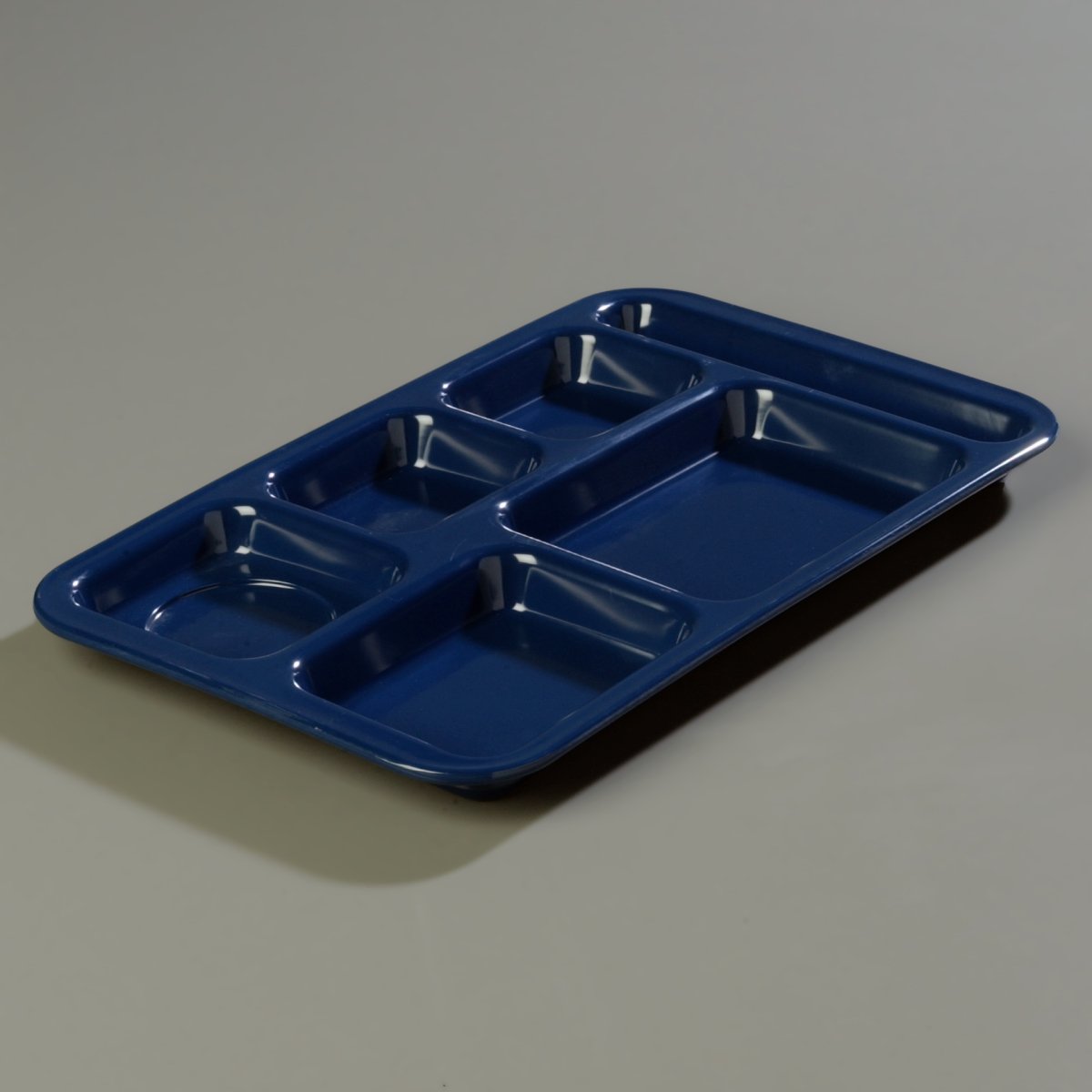 Carlisle FoodService Products Melamine Lunch Tray with 4 Compartments, Right Handed Cafeteria Tray with Divided Compartments for Food, 10" x 9.75", Dark Blue