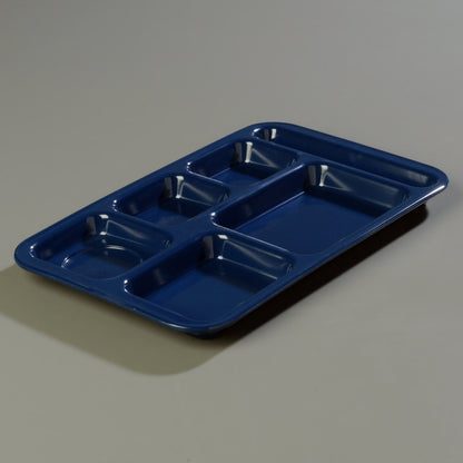 Carlisle FoodService Products Melamine Lunch Tray with 4 Compartments, Right Handed Cafeteria Tray with Divided Compartments for Food, 10" x 9.75", Dark Blue