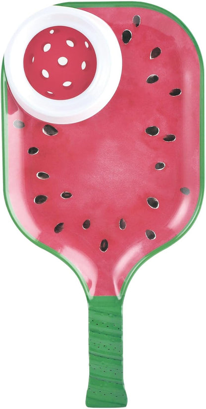 UPware Watermelon Melamine Chip and Dip Snack Tray, Summer Fruit Pickleball Paddle Shape Platter for Chips, Salsa, Fruits, and Appetizers, 15.75 x 8 Inch