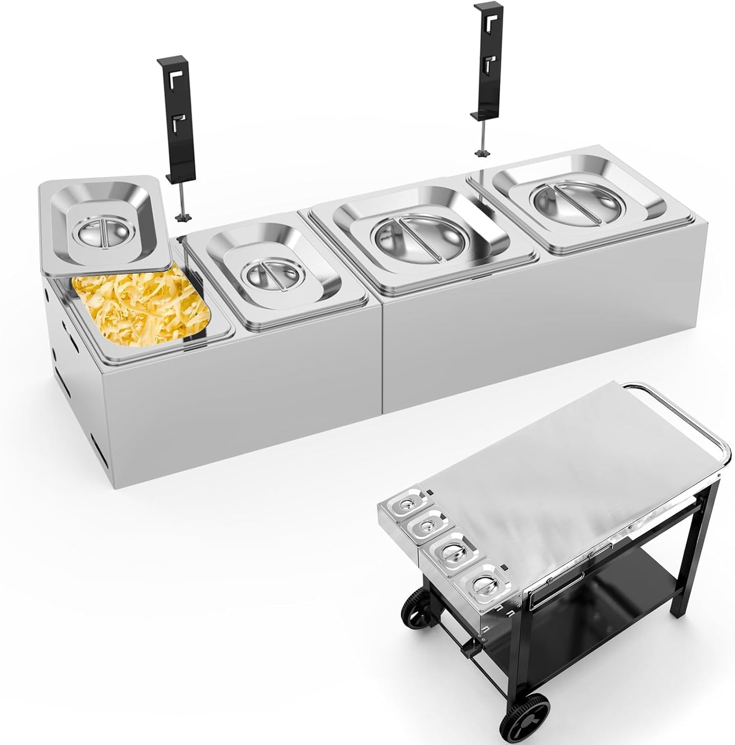 Pizza Topping Station for Pizza Oven Table, Stainless Steel Pizza Container with 6 Seasoning Containers with Lids, for Prepping Ingredients and Toppings, Oven Accessories Outdoor