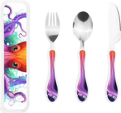 3-Piece Kids Silverware Set With Storage Case, Stainless Steel Reusable Children Safe Knife Spoon Fork Set Long Haired Dachshund Children Flatware Set For Kids Lunch Box