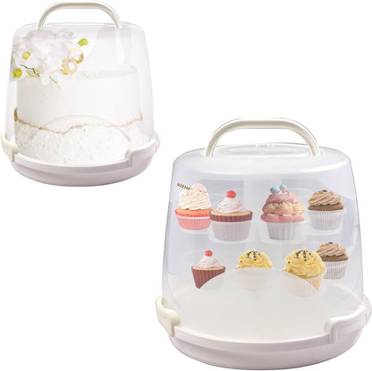 Cake Carrier Round Cake Stand Plus Height Cake Container with Cupcakes Pad, Handle, Lid Reusable Package Box for Transporting Desserts,Pie,Toast,Fruit (10" Black)
