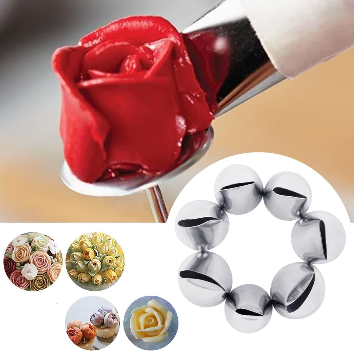 Hendiy 7 Pieces/Set Stainless Steel Cake Decorating Tips Set