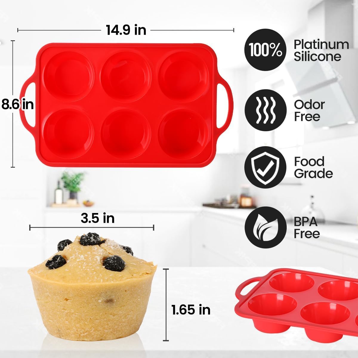 CAKETIME 12 Cups Silicone Muffin Pan - Nonstick Cupcake Pan 1 Pack Regular Size Silicone Mold for Baking