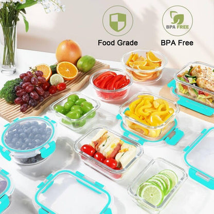 BAYZZ 24 Piece Glass Food Storage Containers with Lids, Airtight Glass Meal Prep Containers for Kitchen, BPA-Free Lunch Box, Microwave and Freezer Safe
